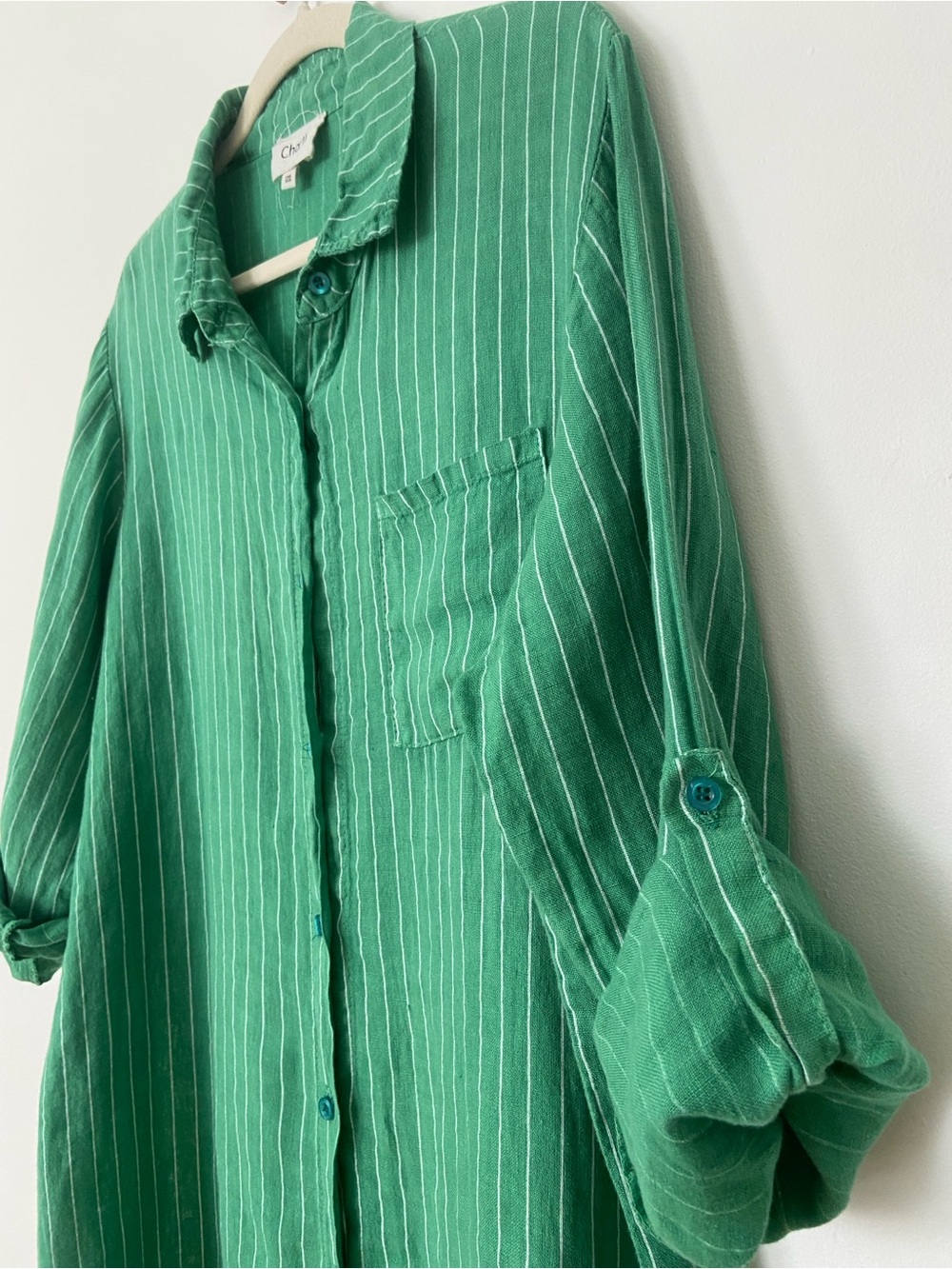 Charli Linen Provence Button Up Shirt in Green One Size Oversized - Picture 6 of 11